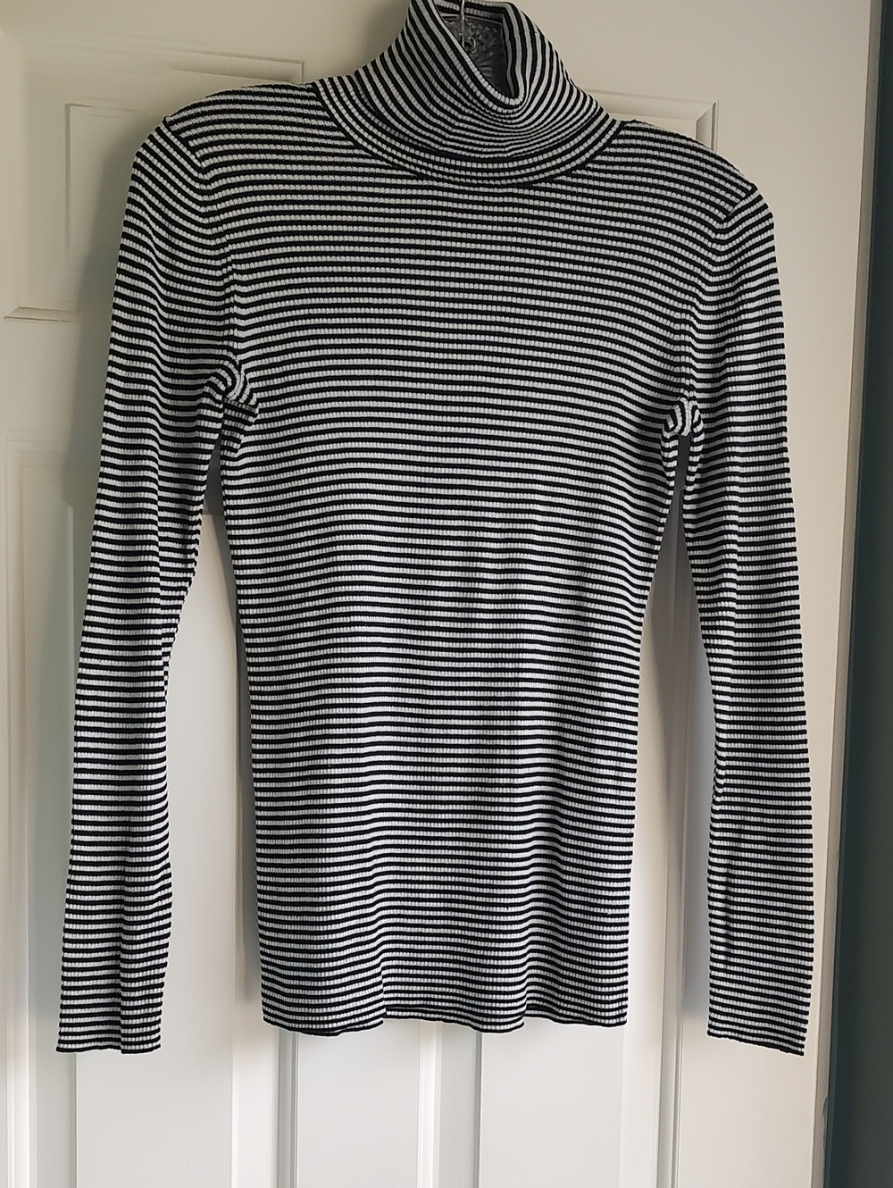 Banana Republic Black and White Striped Turtleneck Long Sleeve Top